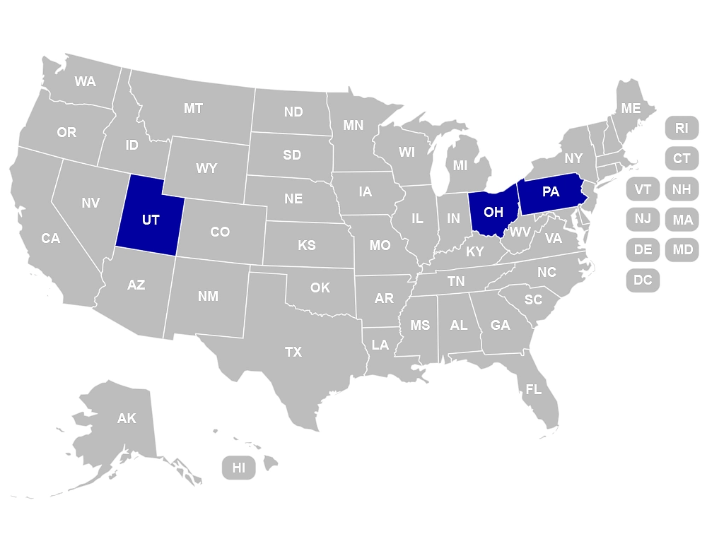 Map of the United States highlighting states with American blender manufacturers.