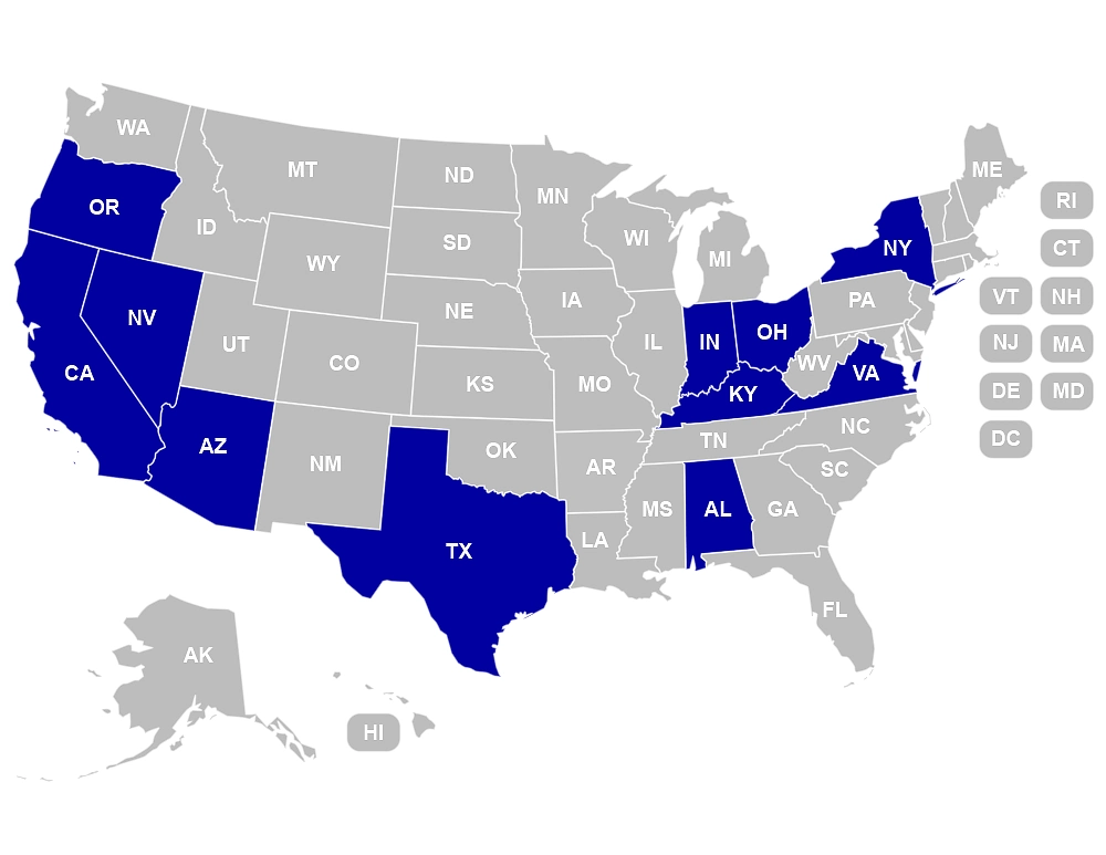 Map of the United States highlighting states with American-made brake component manufacturers.