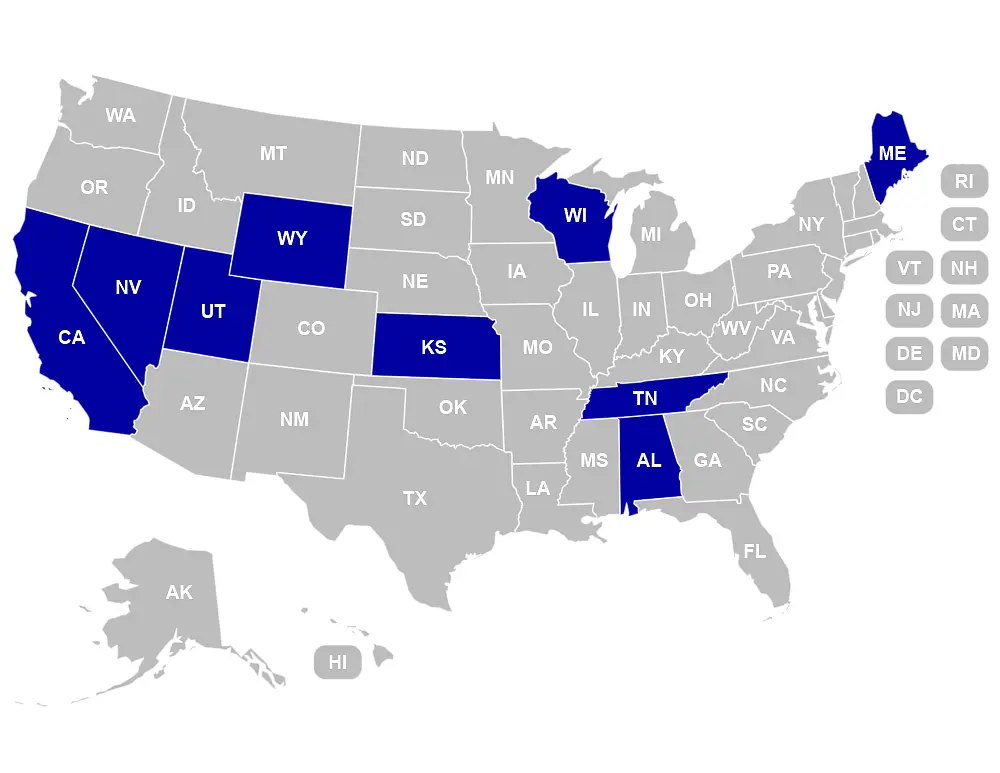 Map of the United States highlighting these cities; San Diego, CA, Wichita, KS, Biddeford, ME, Riverton, WY, South Pittsburg, TN, Park Falls, WI, Haleyville, Al, Reno, NV, Millcreek, UT, Reno, NV, with American outdoor products manufacturers.
