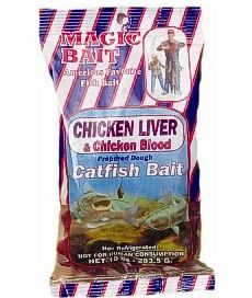 Cube shaped, prepared dough bait is packed in 10 ounce scent-proof bags...