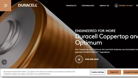 Preview of the Duracell website
