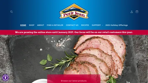 Preview of the Petit Jean Meats website