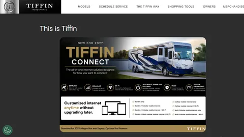 Preview of the Tiffin Motorhomes website