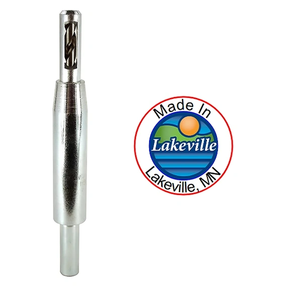 An example of Vick Tool drill bits, that includes a circular badge that says 'Made in Lakeville, MN' spelled out along the outer ring, with the official Lakeville, MN symbol in the center.