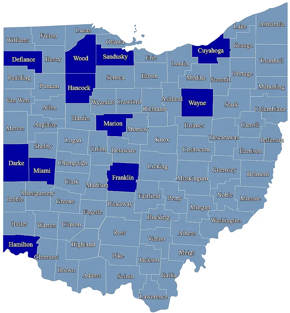 Map of Ohio highlighting appliance manufacturers.